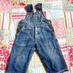 Vintage OshKosh B'gosh‎ Denim Overalls Size 2T Distressed Unique Green Stitching